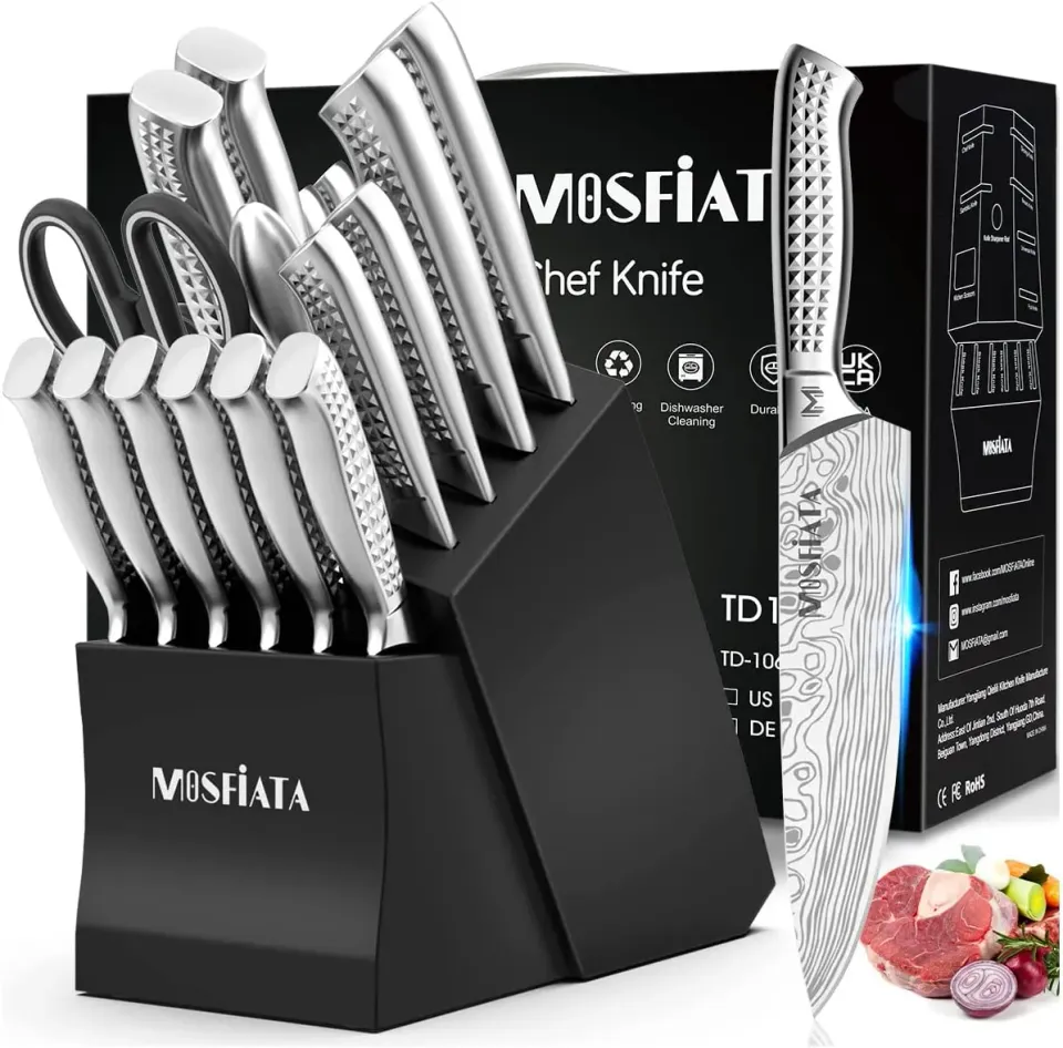 MOSFiATA set coltelli cucina 17 pezzi ceppo acciaio inox