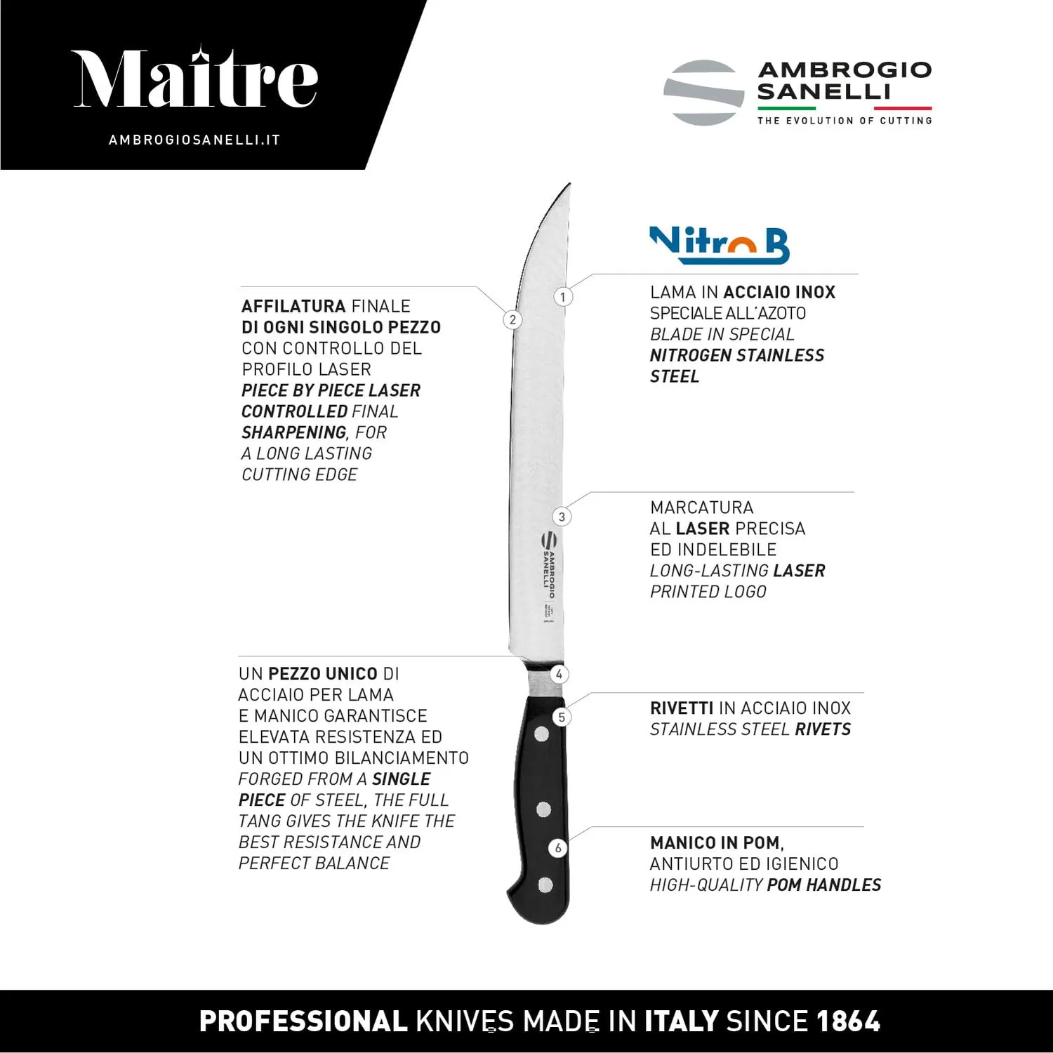 Ambrogio Sanelli Maitre coltello arrosto 23 cm acciaio azoto