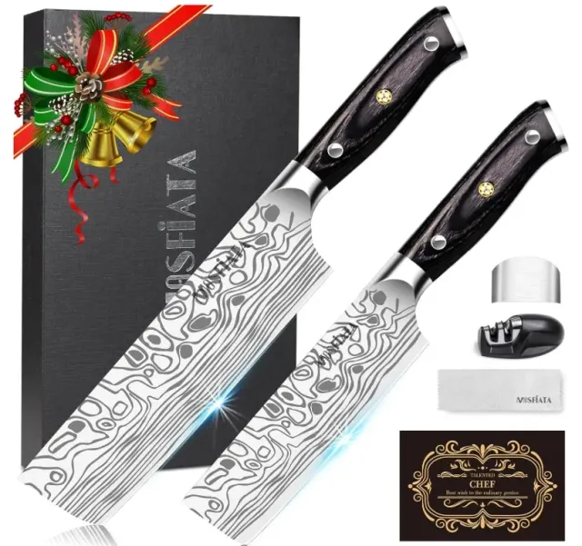MOSFiATA Set Coltelli Nakiri 7" e 5,5" Acciaio Tedesco