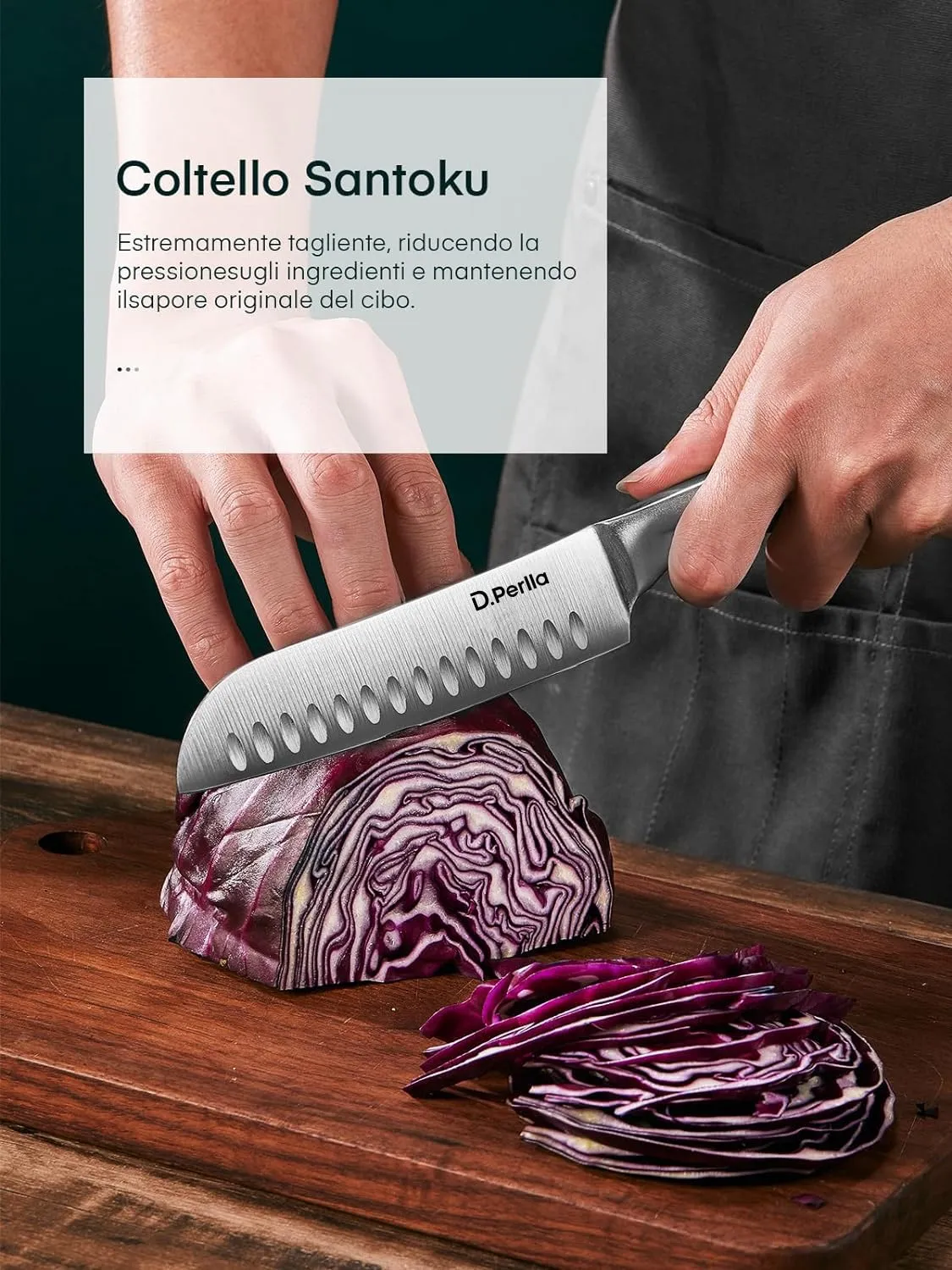 D.Perlla Set Coltelli Cucina 16 Pezzi con Ceppo Acciaio Inox
