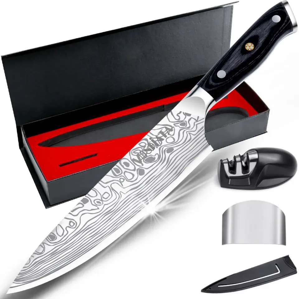 MOSFiATA Coltello Chef 8 Pollici con Affilacoltelli e Salvadita