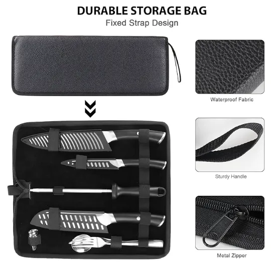 MOSFiATA Set Coltelli con Borsa Viaggio Campeggio Acciaio