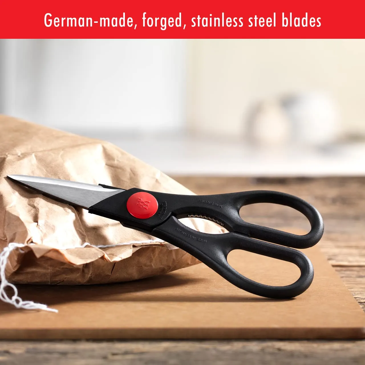 Zwilling forbici cucina inox nere microdentate apribottiglie