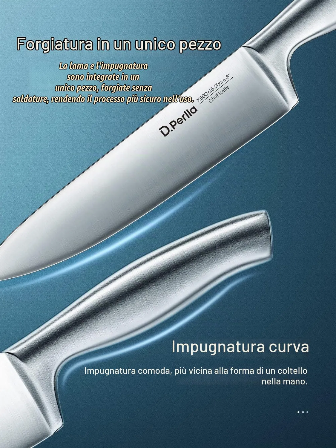 D.Perlla set coltelli cucina 14 pezzi acciaio con ceppo
