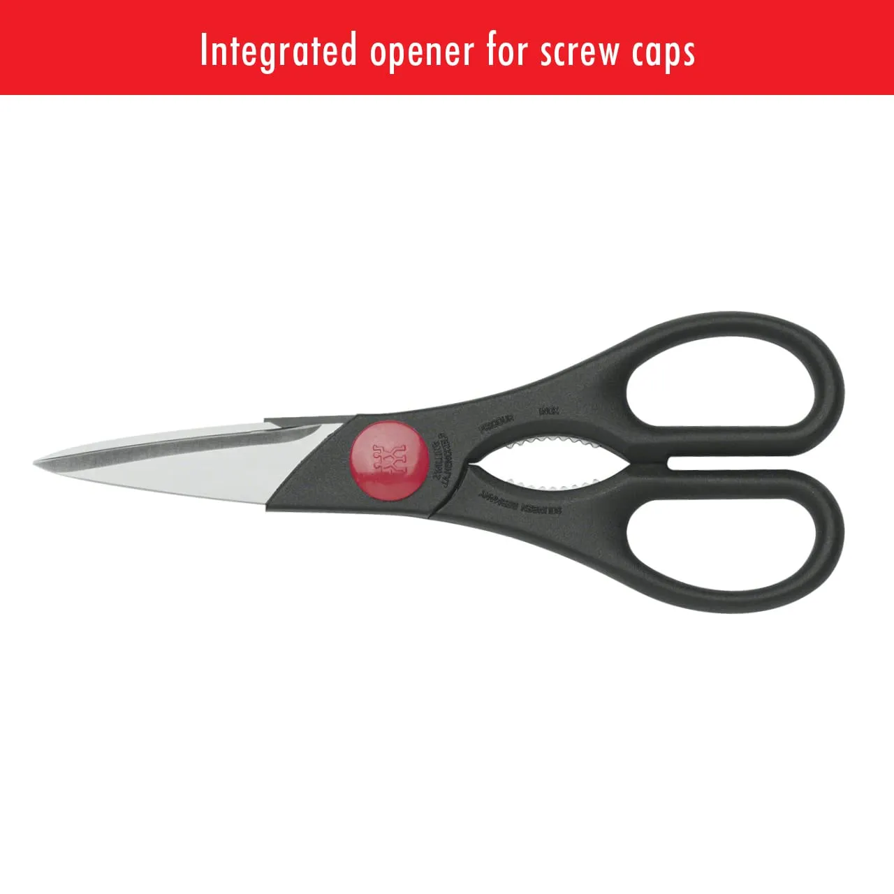 Zwilling forbici cucina inox nere microdentate apribottiglie