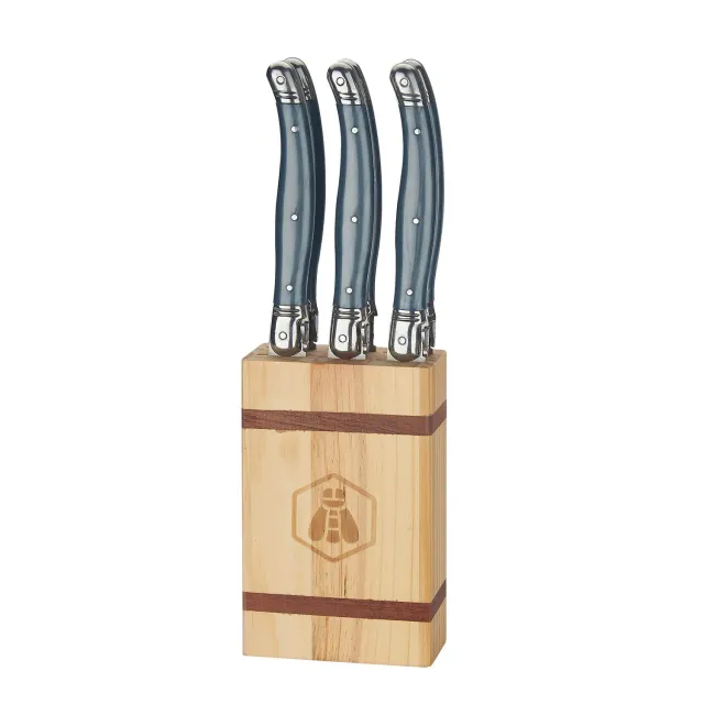 Laguiole set 6 coltelli bistecca grigi ceppo pino acciaio