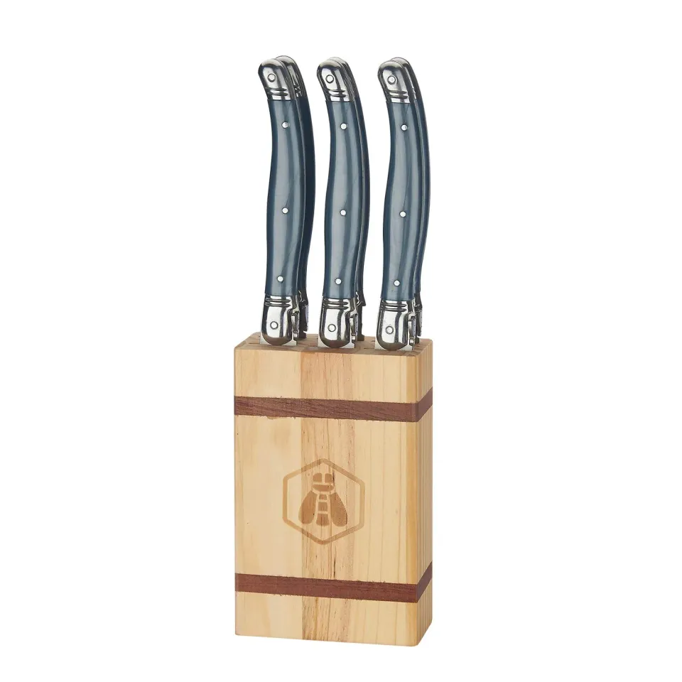 Laguiole set 6 coltelli bistecca grigi ceppo pino acciaio