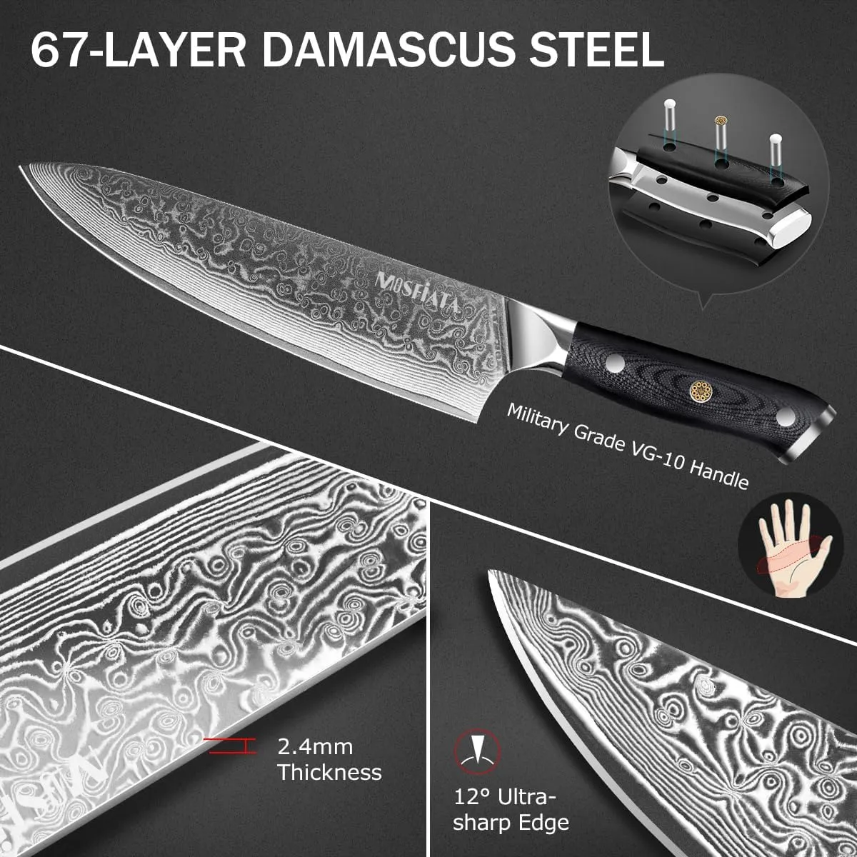 MOSFiATA Professional Damascus set coltelli 3 pezzi VG-10
