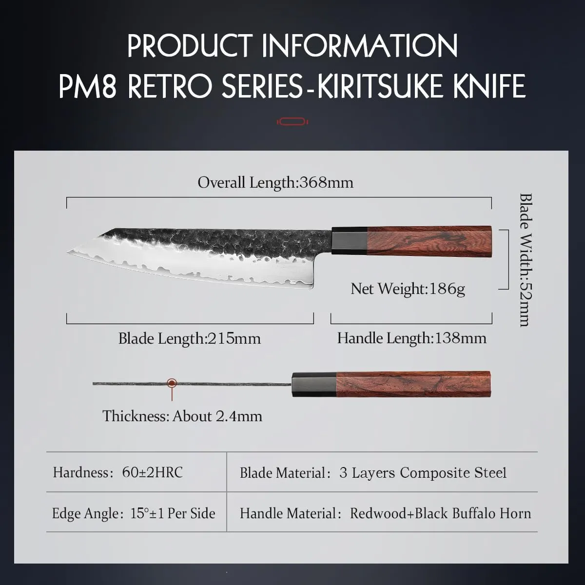 Hezhen Kiritsuke Coltello Chef 22 cm con Fodero