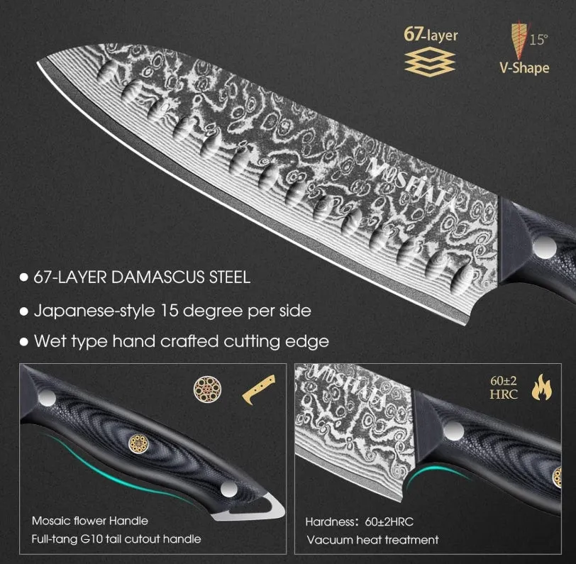 MOSFiATA santoku 7 pollici damasco 67 strati VG10