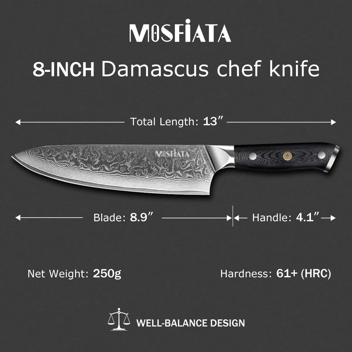 MOSFiATA Professional Damascus set coltelli 3 pezzi VG-10
