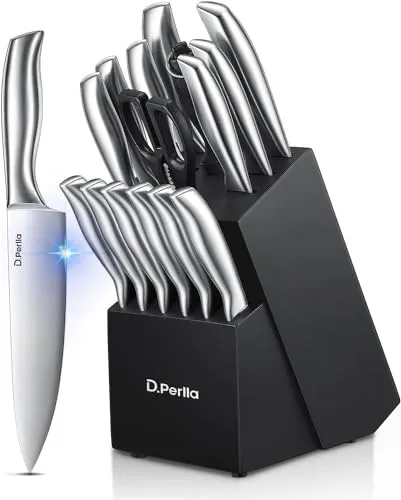 D.Perlla Set Coltelli Cucina 16 Pezzi con Ceppo Acciaio Inox