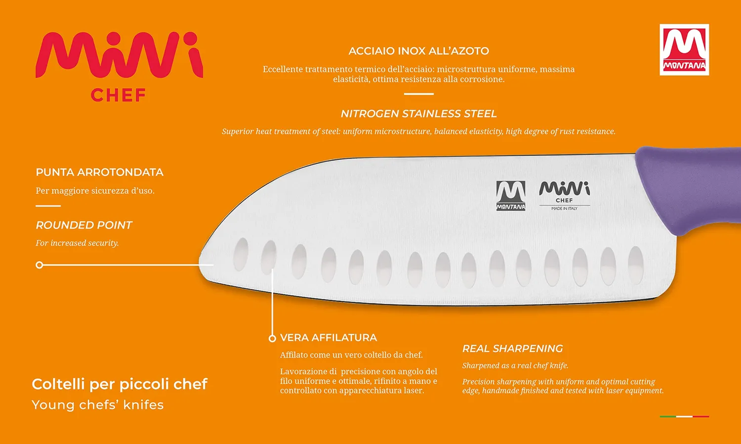 Montana Mini Chef santoku bimbi 13 cm viola alveolato