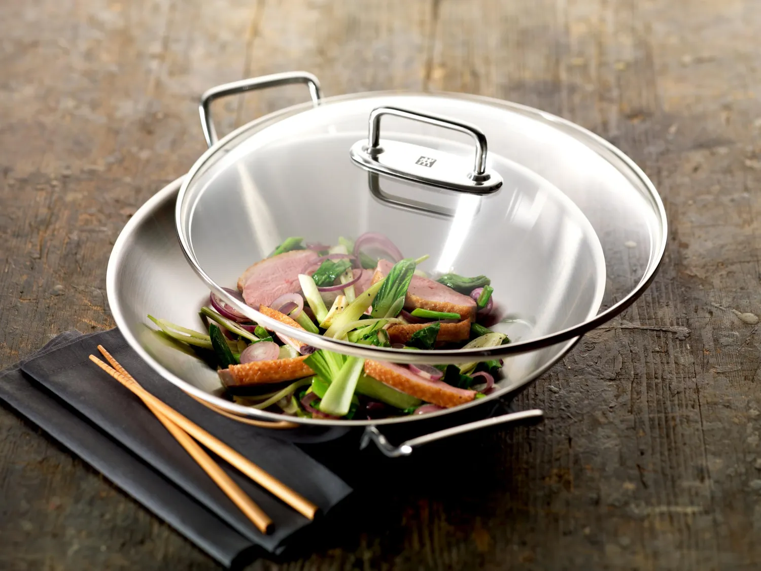 Zwilling Plus Wok Acciaio 32 cm con Coperchio e Griglia Induzione