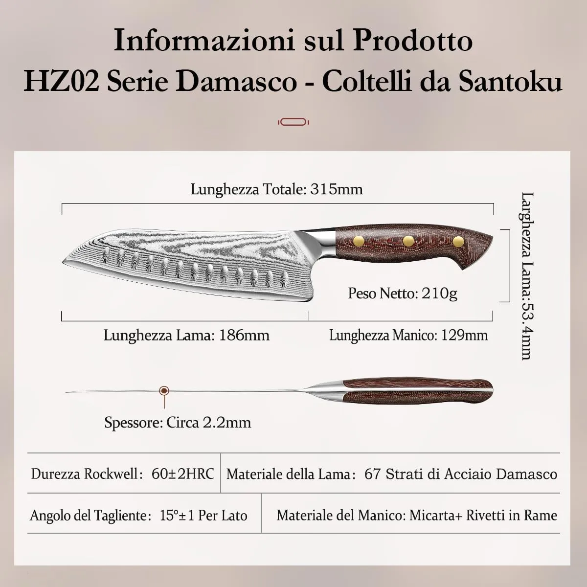 HEZHEN Damasco Coltello da Chef 19 cm Acciaio Damasco