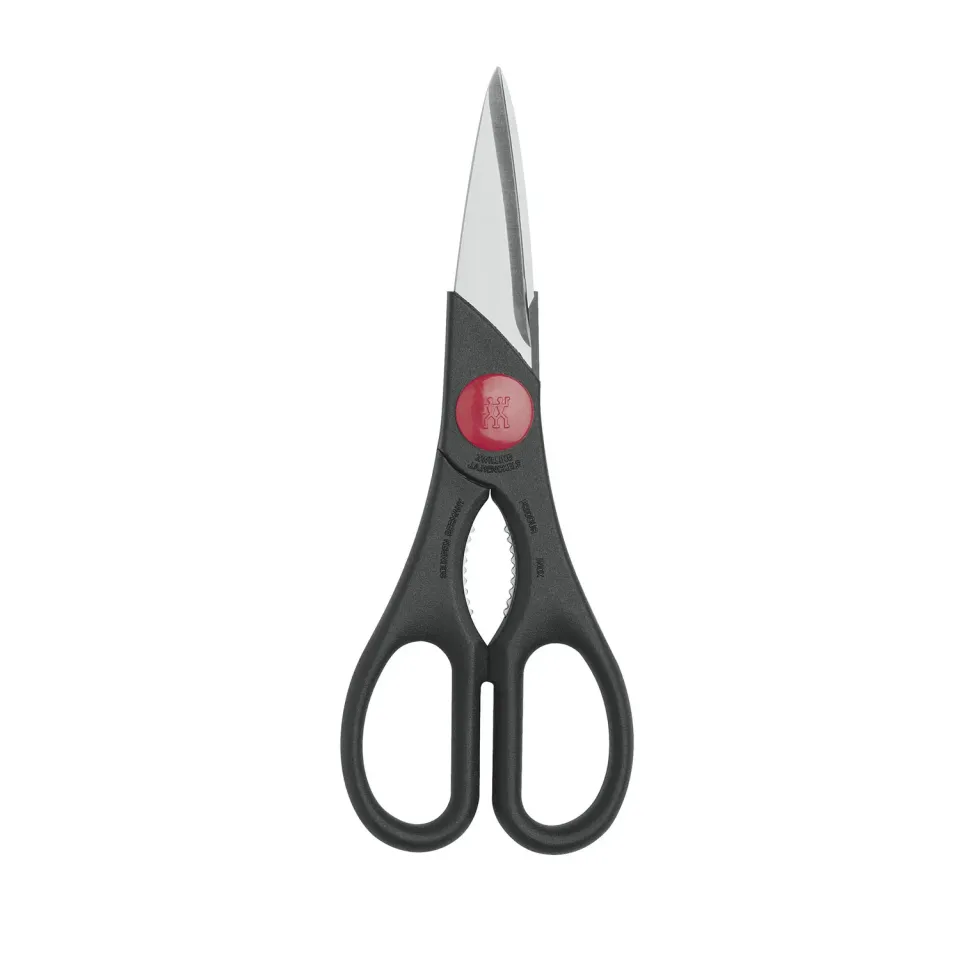 Zwilling forbici cucina inox nere microdentate apribottiglie