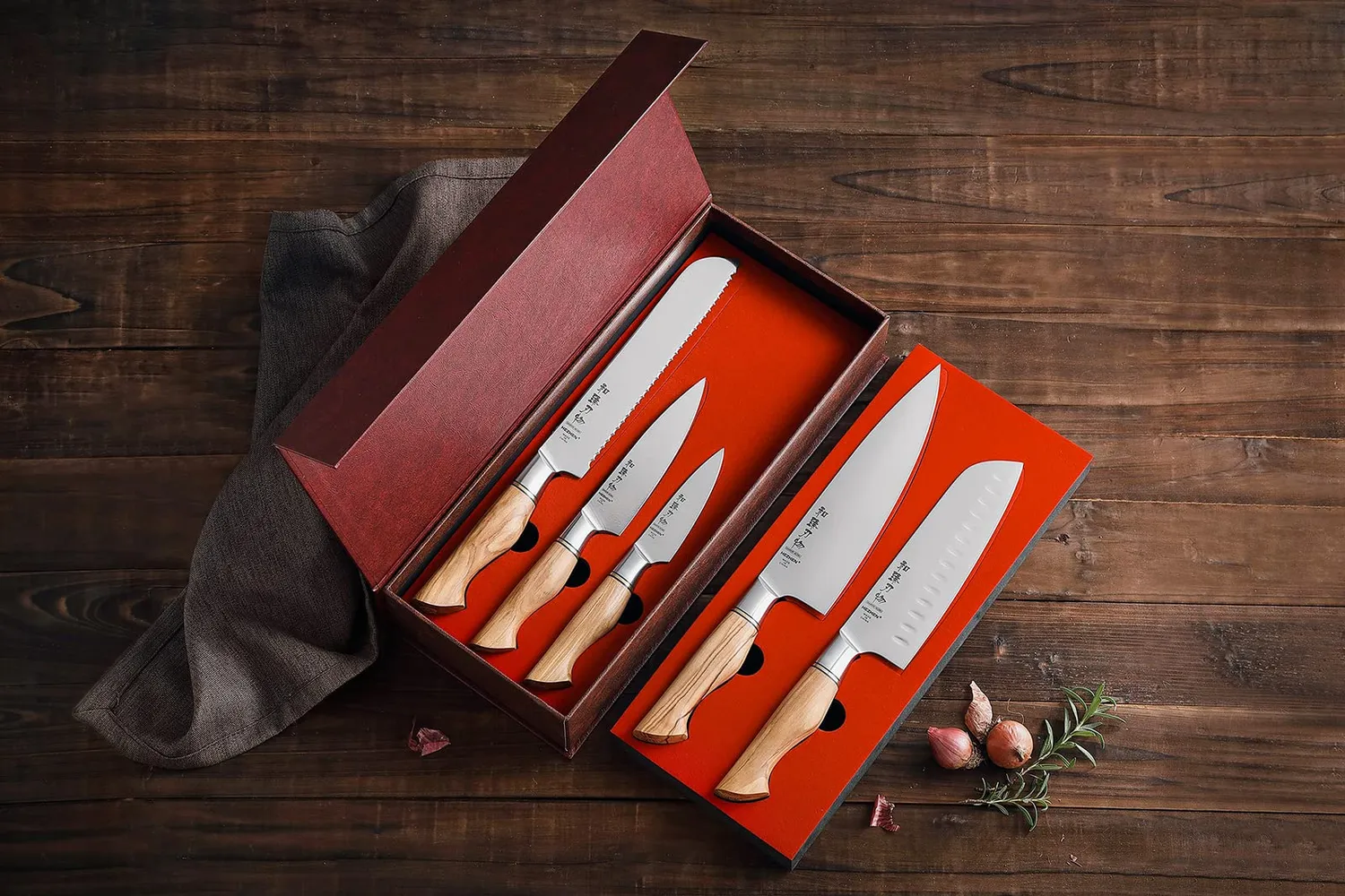 HEZHEN set coltelli cucina 5 pezzi acciaio svedese ulivo