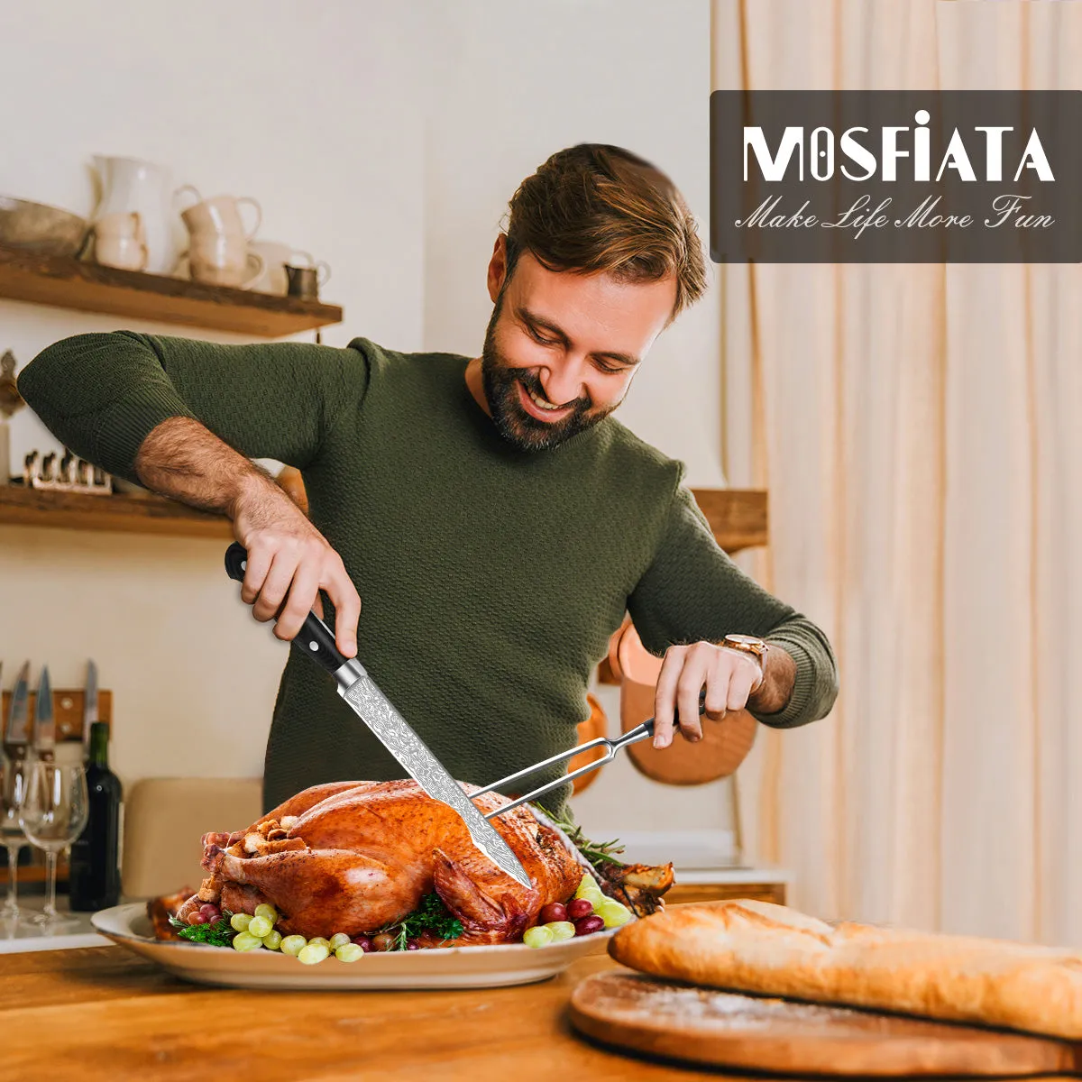 MOSFiATA Trinciante 8" e Forchettone 7" Set 2 Pezzi Inox