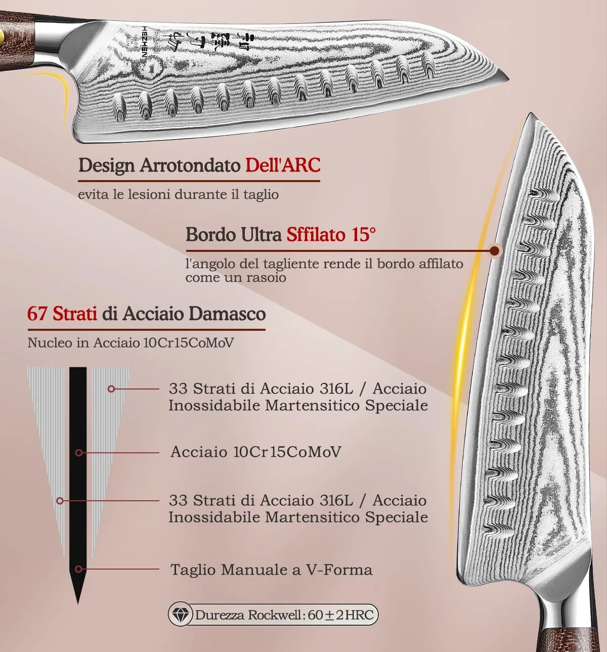 HEZHEN Damasco Coltello da Chef 19 cm Acciaio Damasco