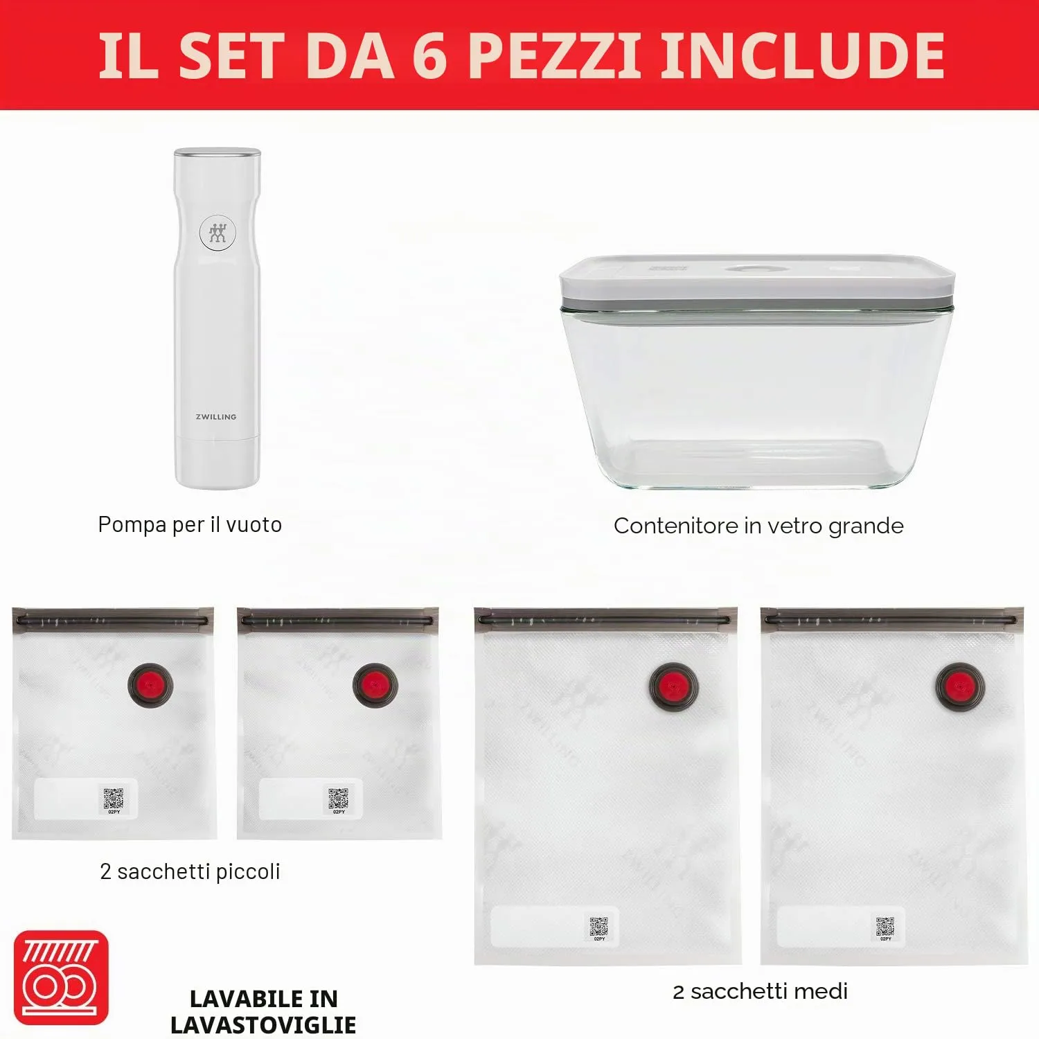 Zwilling Fresh & Save kit sottovuoto 6 pezzi ricaricabile