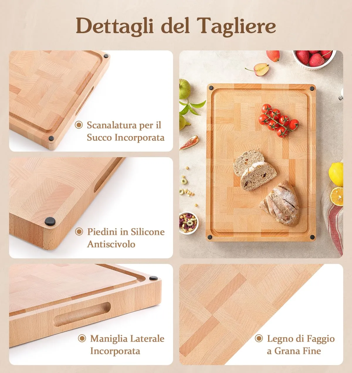 HEZHEN tagliere cucina legno faggio doppio lato scanalatura