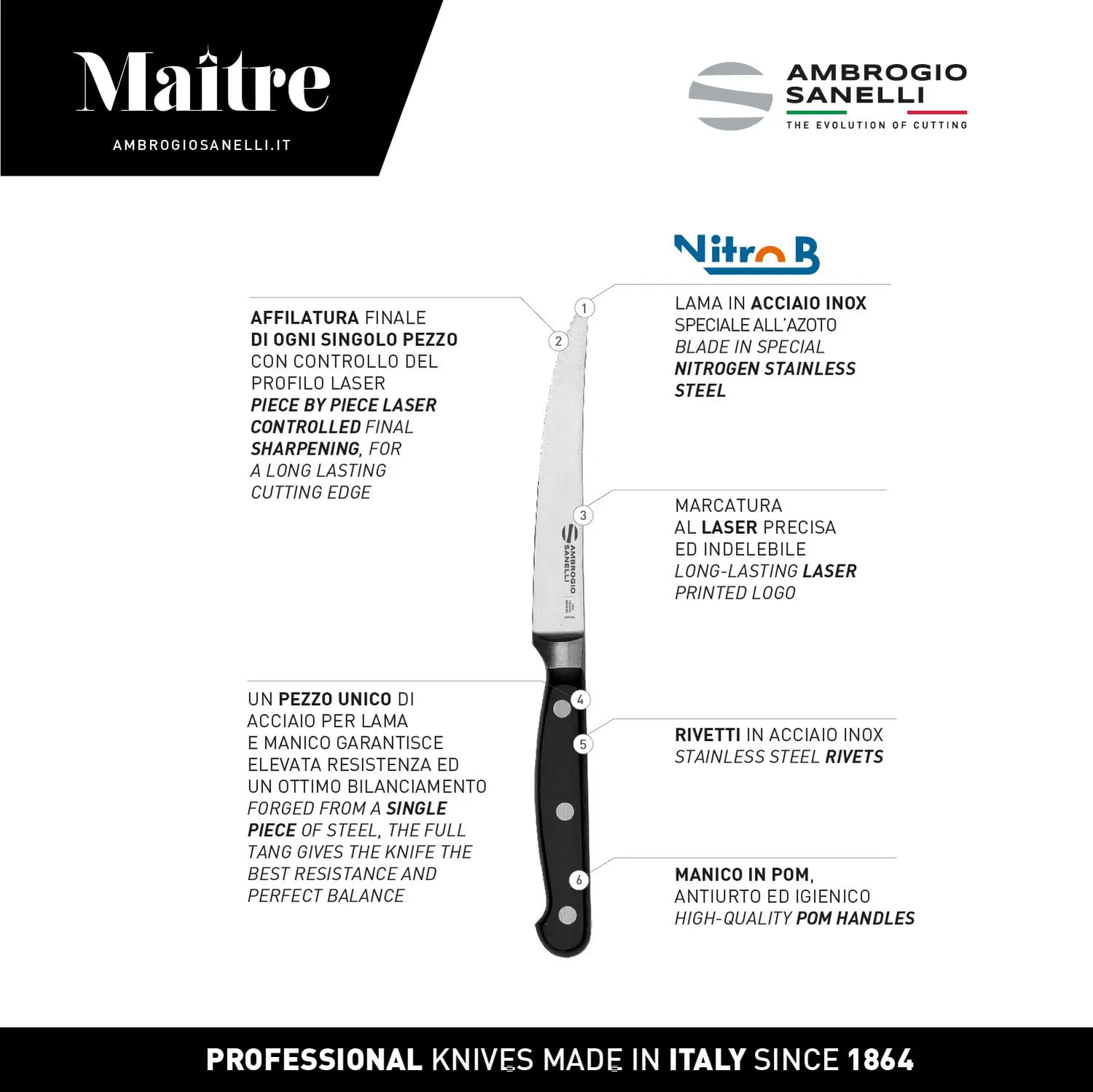 Ambrogio Sanelli Maitre coltello tavola mezza dentata 11 cm