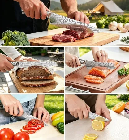MOSFiATA Set 7 Coltelli Santoku 5Cr13MoV con Borsa Viaggio