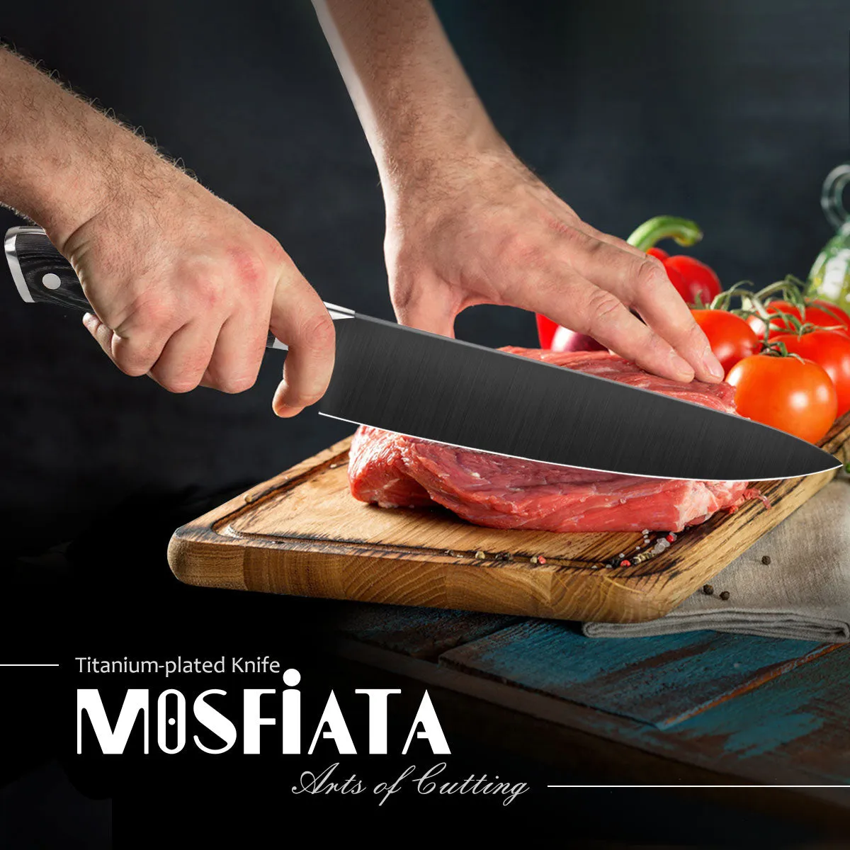 MOSFiATA Chef 8" Titanio Coltello Cucina 20cm Nero
