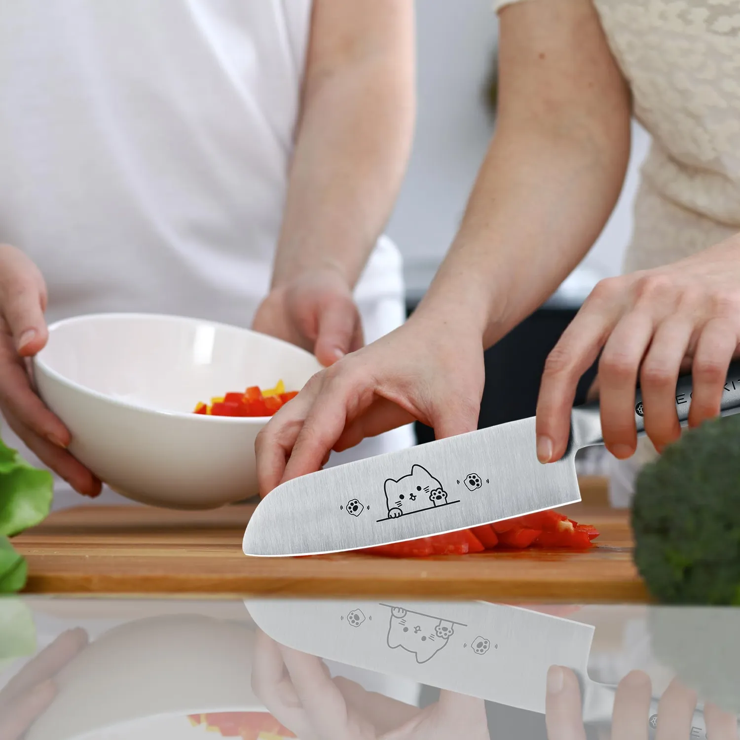 Meowkit Set Coltelli 2 Pezzi Santoku Gatto Inox