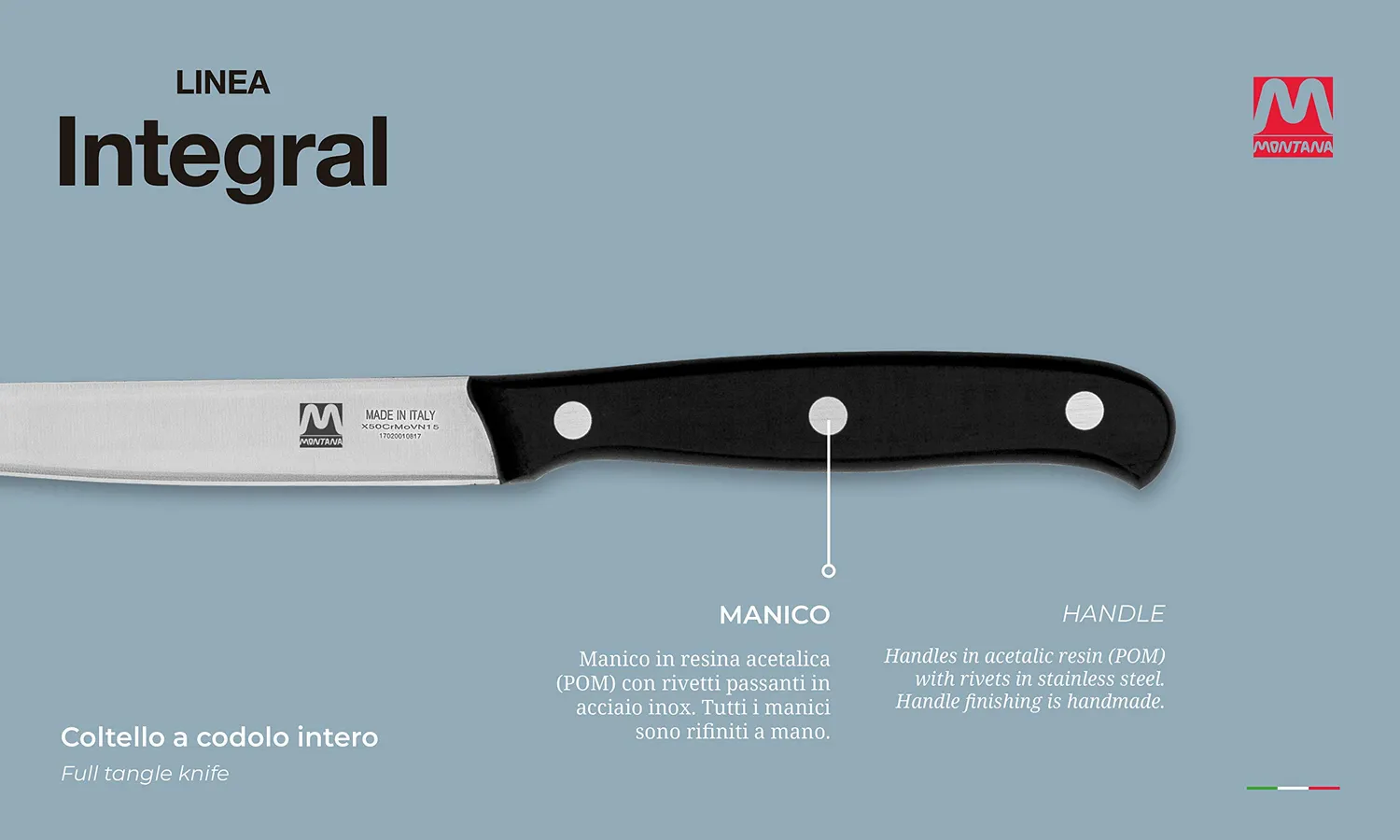 Montana Blu Integral Spelucchino 11 cm coltello cucina inox azoto