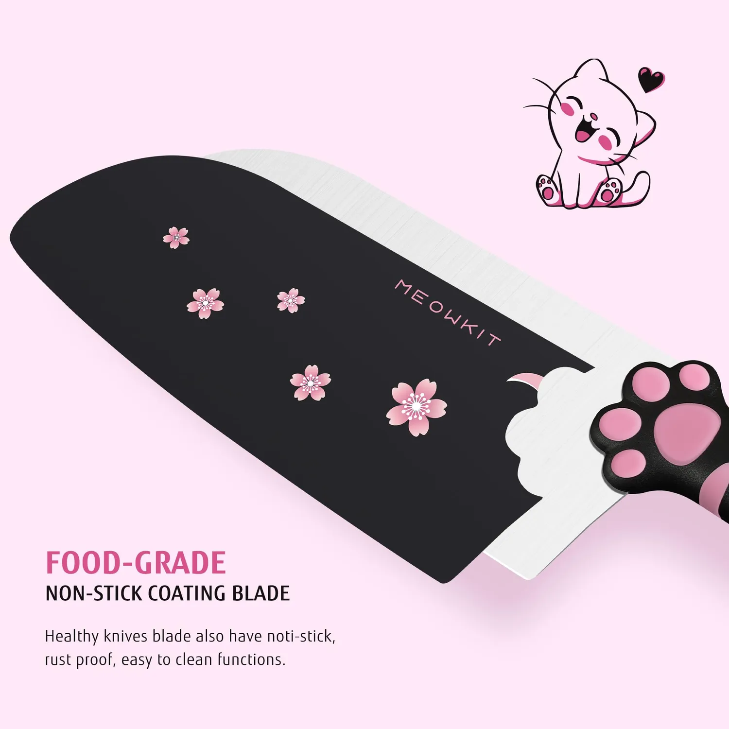 Meowkit Zampa Gatto Set Coltelli Cucina 5 Pezzi Nero-Rosa