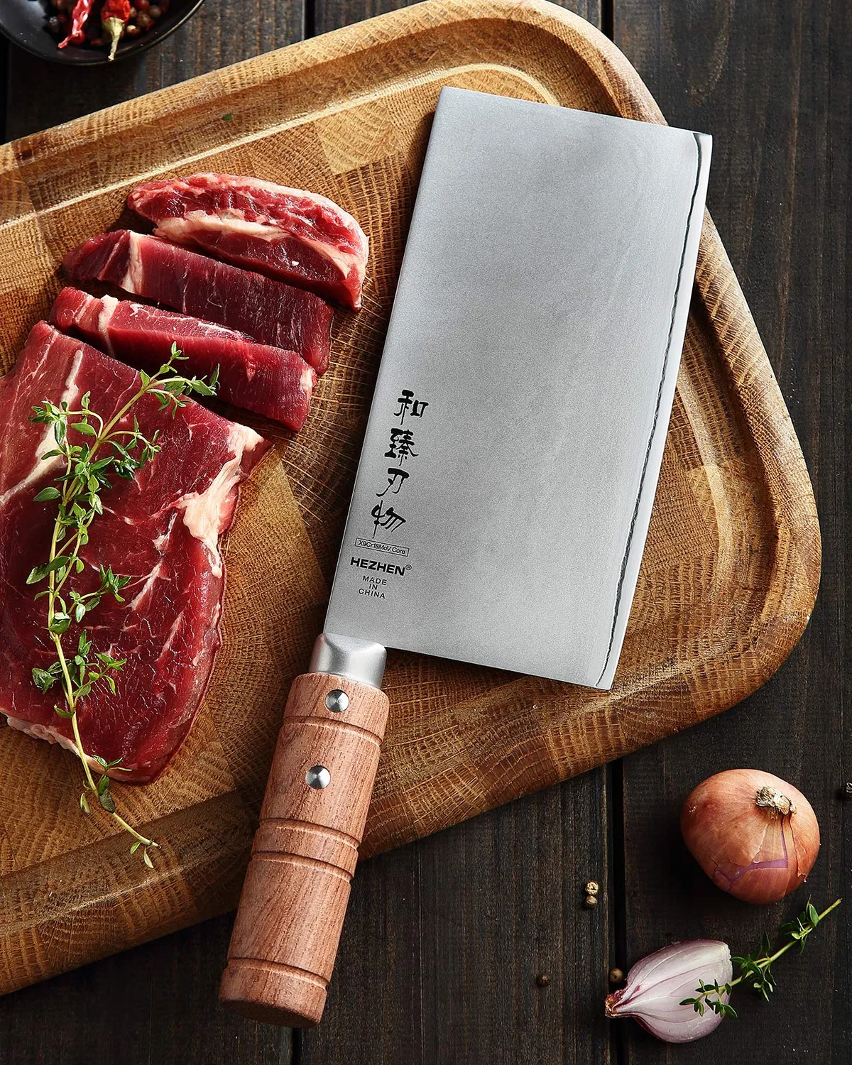 Hezhen Mannaia Cinese Coltello 18 cm Legno Padauk