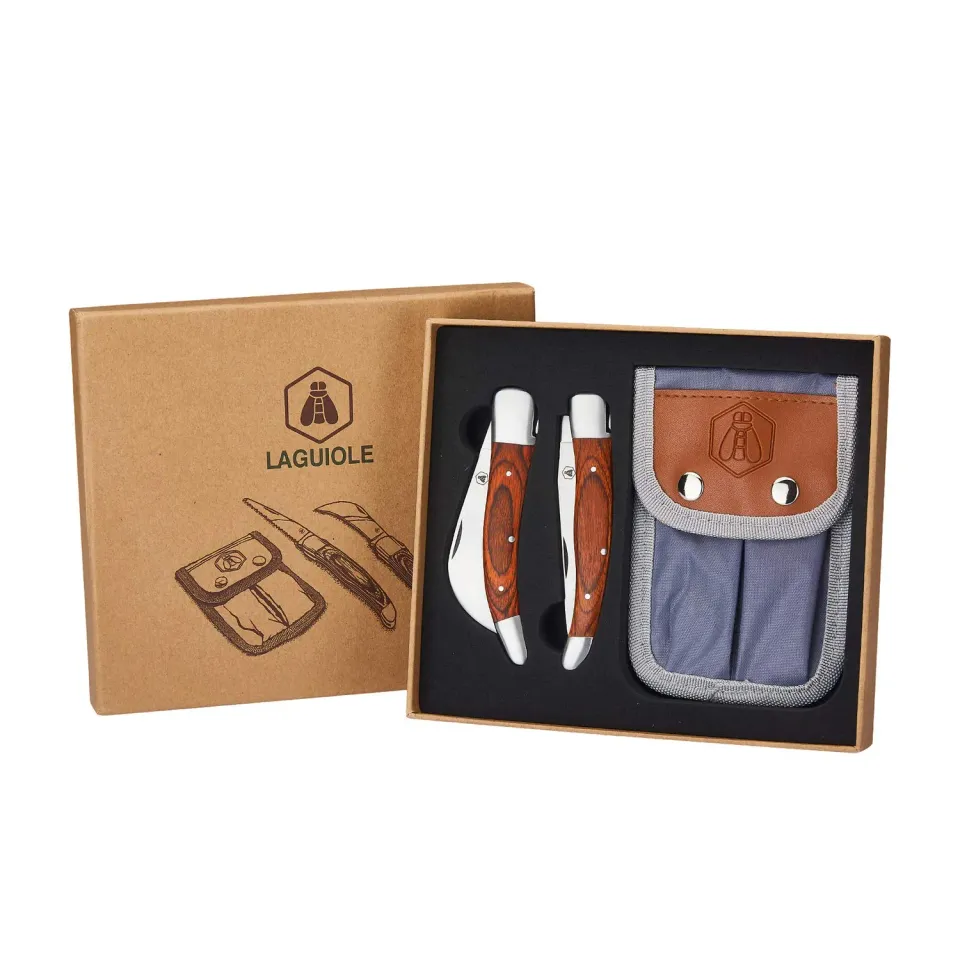 Laguiole set 2 coltelli pieghevoli giardinaggio custodia pakka