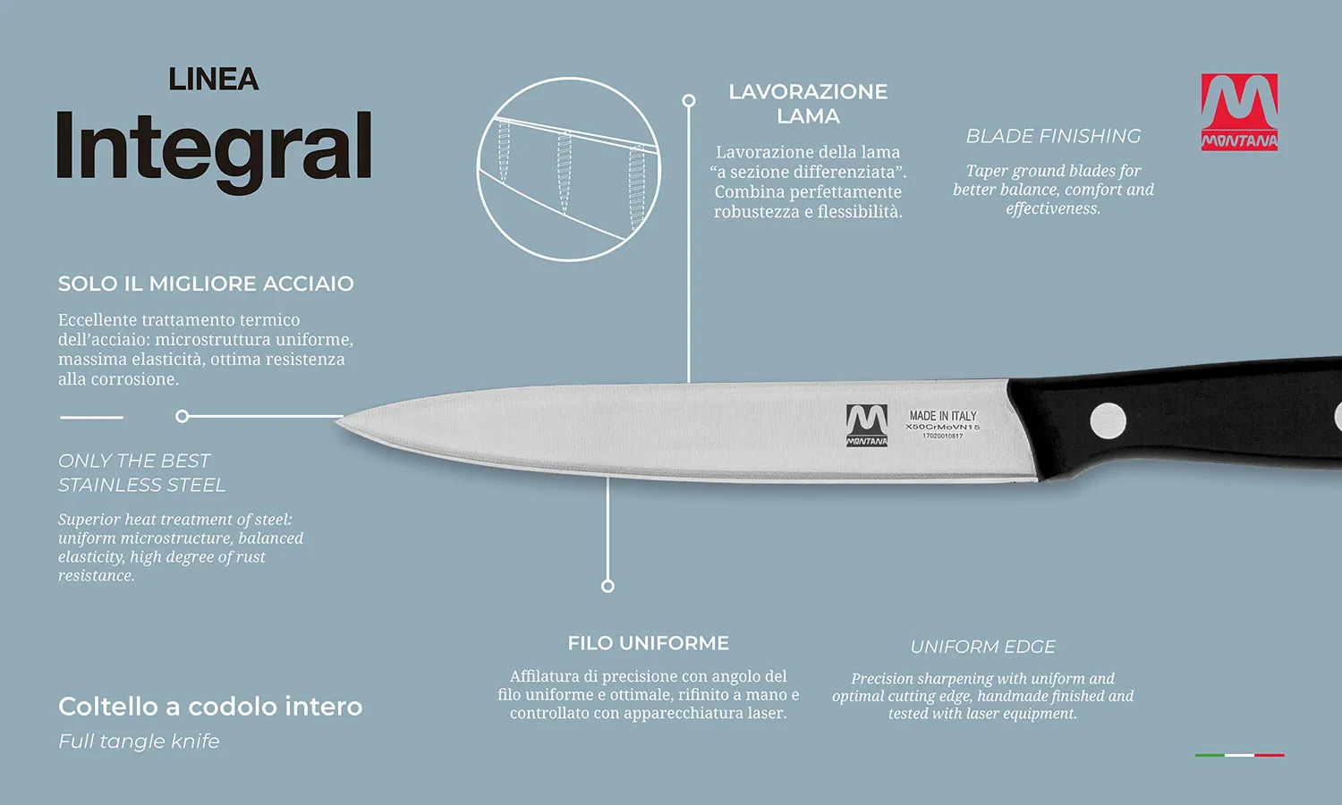 Montana Blu Integral Spelucchino 11 cm coltello cucina inox azoto