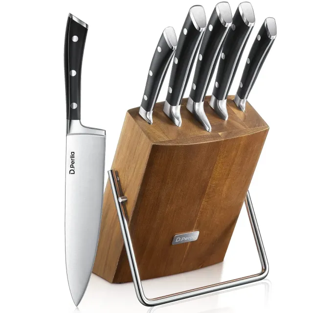 D.Perlla set coltelli cucina 6 pezzi acciaio ceppo legno