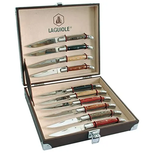 Laguiole 10 coltelli pieghevoli legno esotico inox