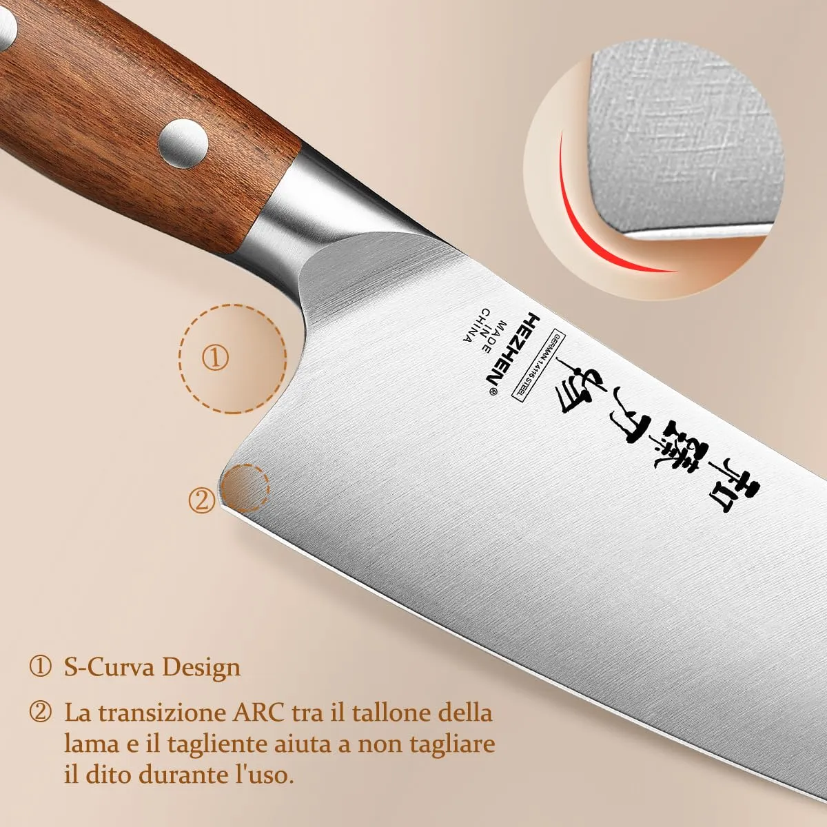 HEZHEN 21 cm coltello da chef acciaio tedesco con fodero