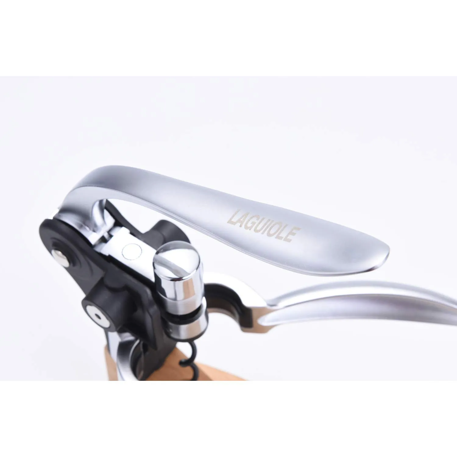 Laguiole en Aubrac cavatappi leva base legno 15 cm argento