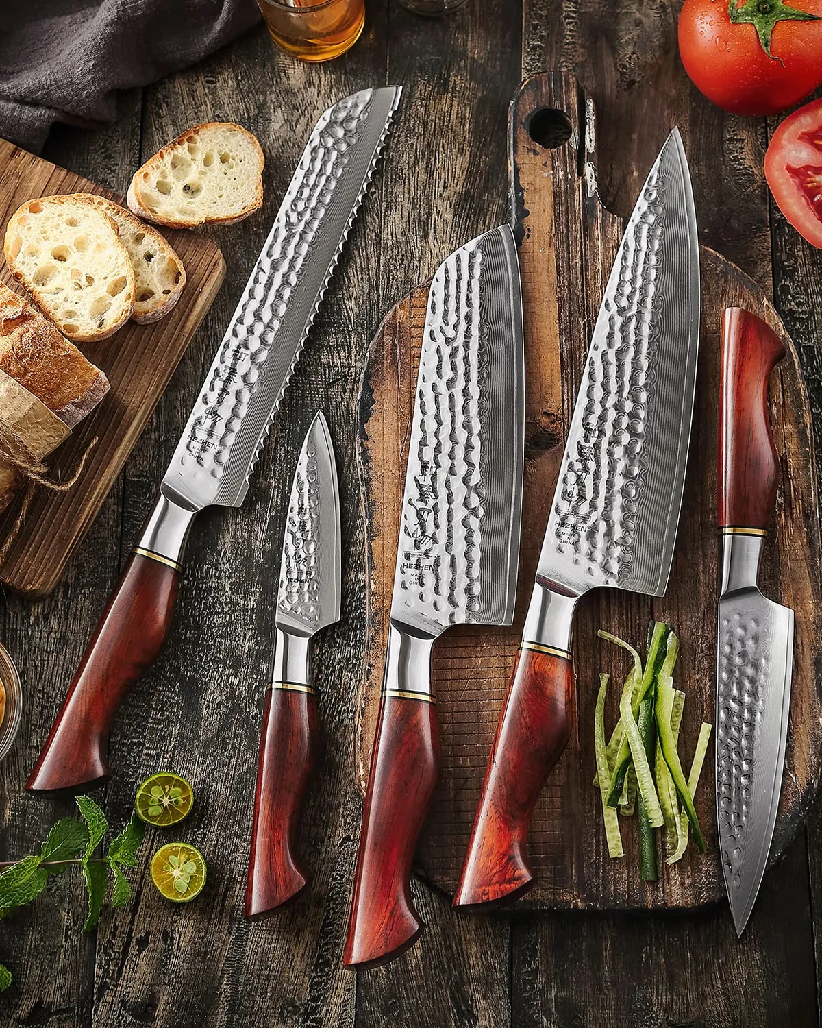 HEZHEN Master Hammered set coltelli cucina damasco 4 pezzi