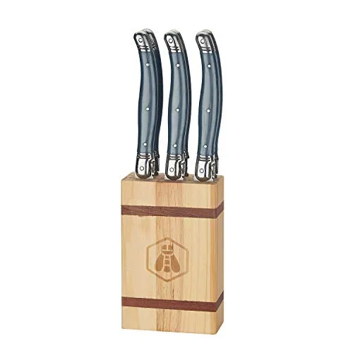 Laguiole set 6 coltelli bistecca grigi ceppo pino acciaio