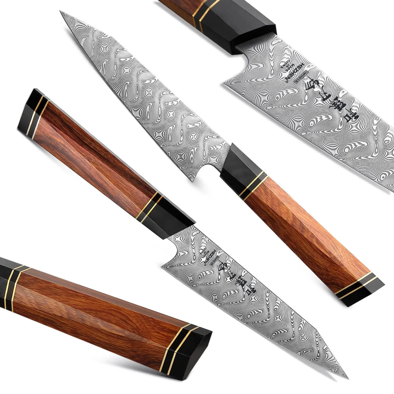Hezhen set 3 coltelli Damasco 110 strati manico ottagonale