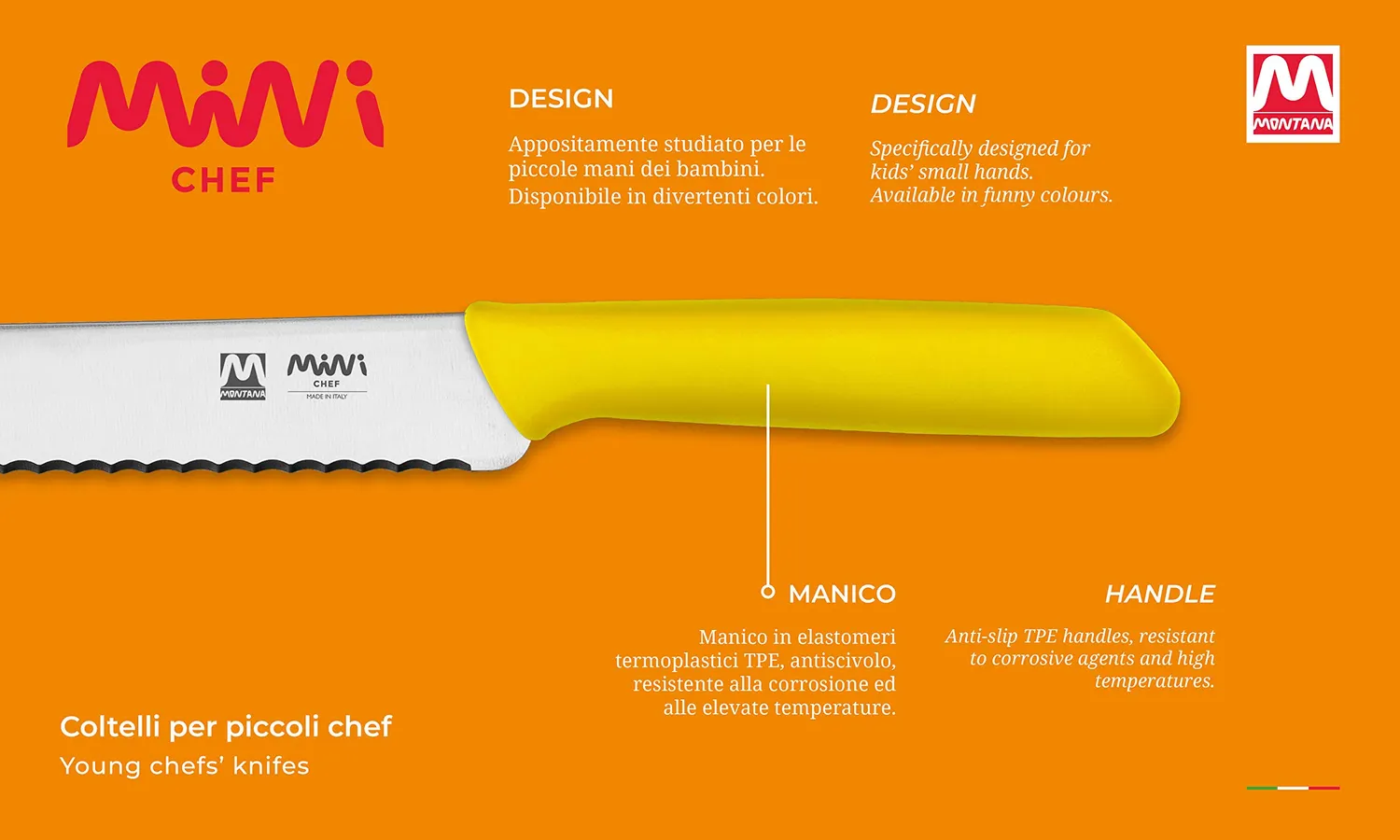 Montana Blu Mini Chef Pane 15 cm coltello bambini giallo