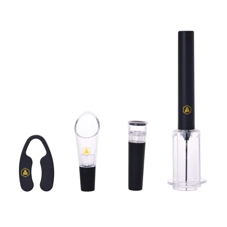 Laguiole Set Vino 4 Pezzi Cavatappi Tappo Nero