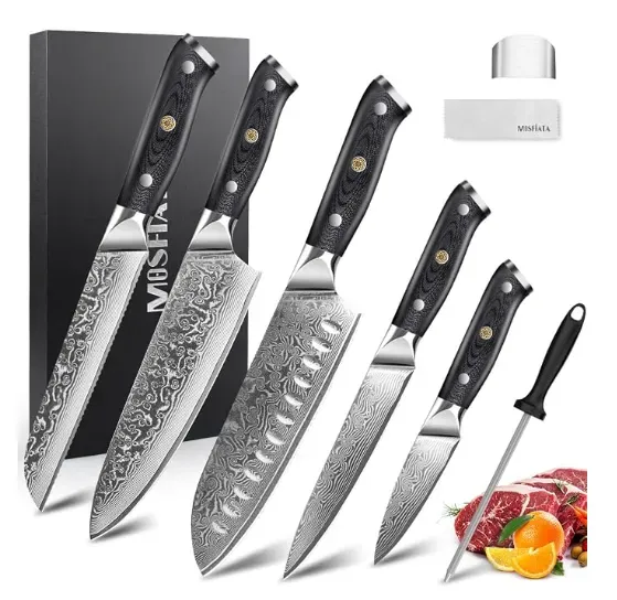 MOSFiATA Set Coltelli Damasco 5 Pezzi VG-10 G10