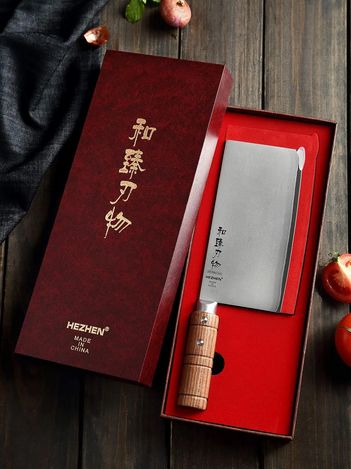 Hezhen Mannaia Cinese Coltello 18 cm Legno Padauk