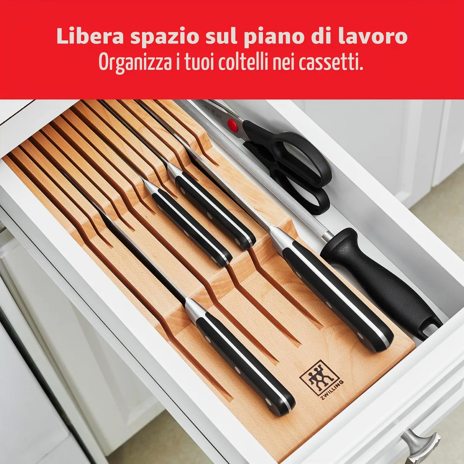 Zwilling Vassoio Portacoltelli Cassetto Legno 12 Scomparti