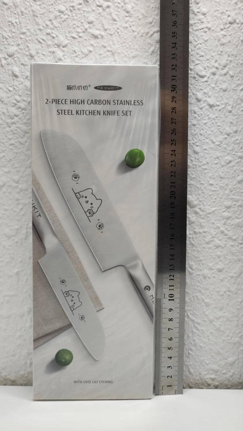 Meowkit Set Coltelli 2 Pezzi Santoku Gatto Inox
