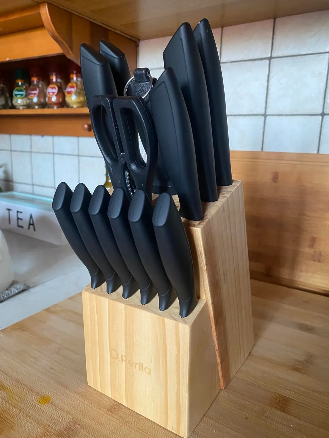 D.Perlla set coltelli 15 pezzi ceppo legno antiaderenti