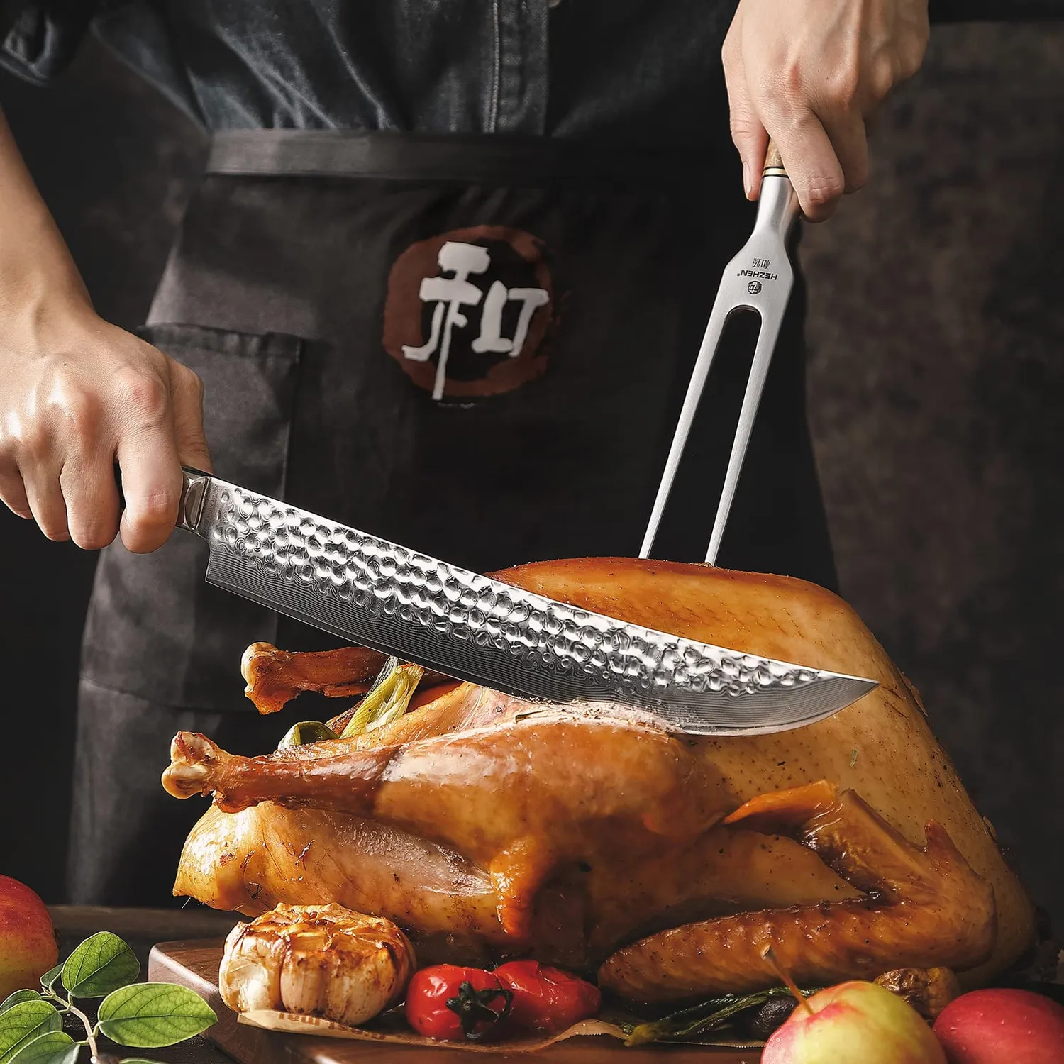 Hezhen Forchetta Carne Acciaio 29,8 cm Manico Legno