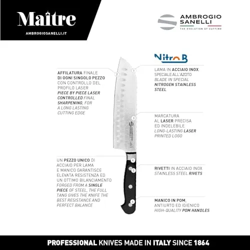 Sanelli Maitre Santoku coltello alveolato 18 cm inox